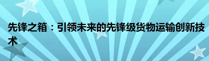 先锋之箱：引领未来的先锋级货物运输创新技术