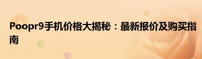 Poopr9手机价格大揭秘：最新报价及购买指南