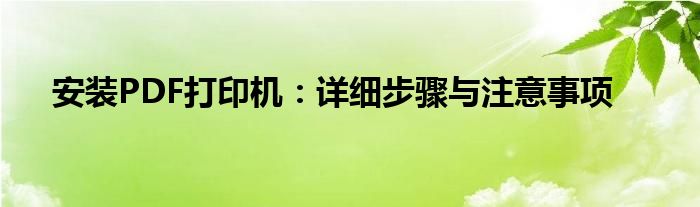 安装PDF打印机：详细步骤与注意事项