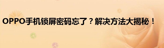 OPPO手机锁屏密码忘了？解决方法大揭秘！