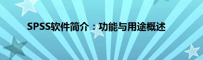 SPSS软件简介：功能与用途概述