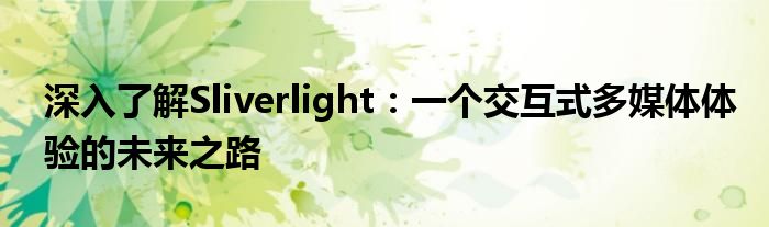 深入了解Sliverlight：一个交互式多媒体体验的未来之路