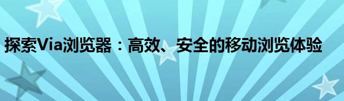 探索Via浏览器：高效、安全的移动浏览体验