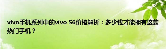 vivo手机系列中的vivo S6价格解析：多少钱才能拥有这款热门手机？