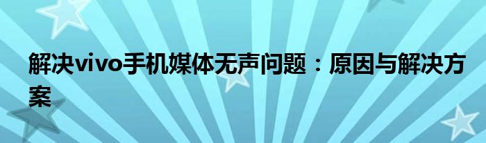 解决vivo手机媒体无声问题：原因与解决方案