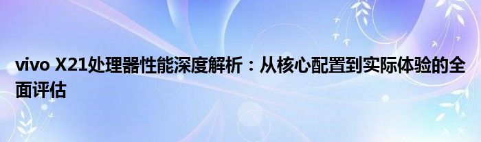 vivo X21处理器性能深度解析：从核心配置到实际体验的全面评估