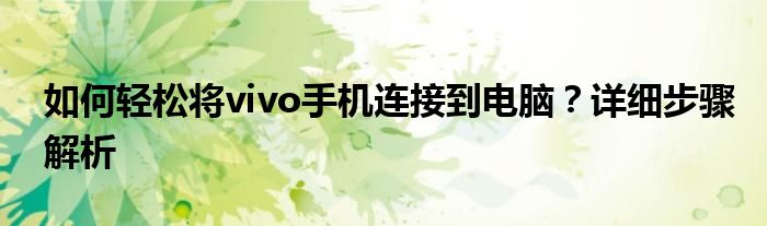 如何轻松将vivo手机连接到电脑？详细步骤解析