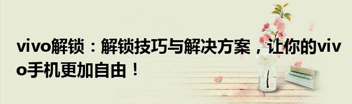 vivo解锁：解锁技巧与解决方案，让你的vivo手机更加自由！