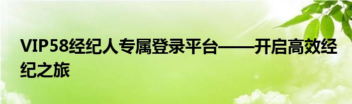 VIP58经纪人专属登录平台——开启高效经纪之旅