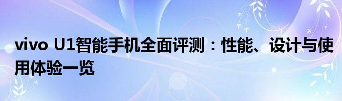 vivo U1智能手机全面评测：性能、设计与使用体验一览