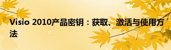 Visio 2010产品密钥：获取、激活与使用方法