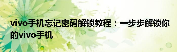 vivo手机忘记密码解锁教程：一步步解锁你的vivo手机