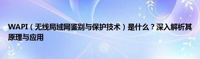 WAPI（无线局域网鉴别与保护技术）是什么？深入解析其原理与应用