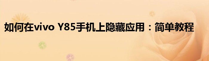 如何在vivo Y85手机上隐藏应用：简单教程