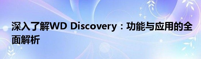 深入了解WD Discovery：功能与应用的全面解析