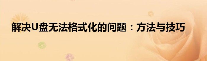 解决U盘无法格式化的问题：方法与技巧