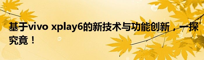基于vivo xplay6的新技术与功能创新，一探究竟！