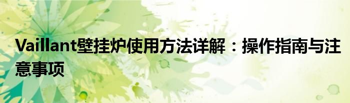 Vaillant壁挂炉使用方法详解：操作指南与注意事项