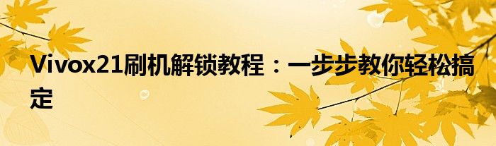 Vivox21刷机解锁教程：一步步教你轻松搞定