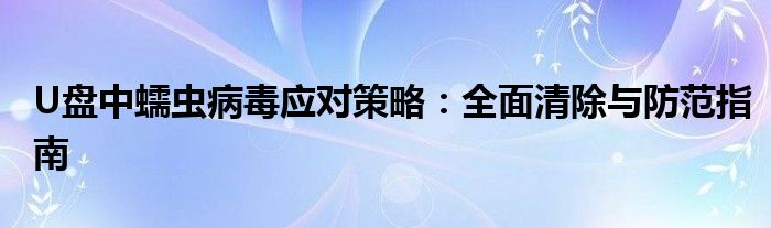 U盘中蠕虫病毒应对策略：全面清除与防范指南