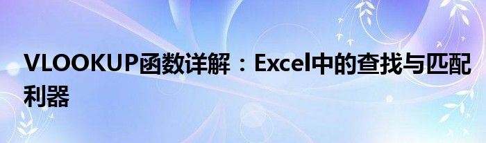 VLOOKUP函数详解：Excel中的查找与匹配利器