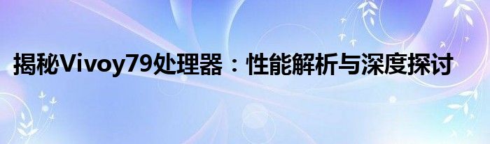 揭秘Vivoy79处理器：性能解析与深度探讨