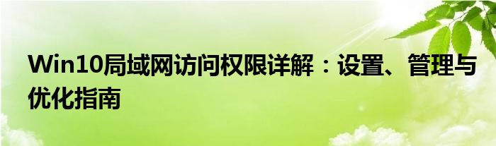 Win10局域网访问权限详解：设置、管理与优化指南