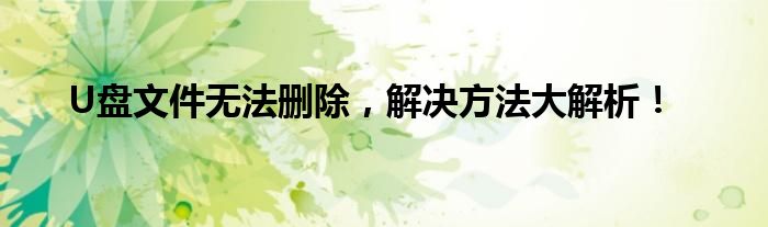 U盘文件无法删除，解决方法大解析！
