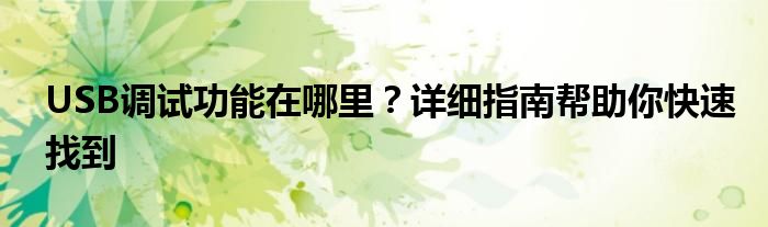 USB调试功能在哪里？详细指南帮助你快速找到