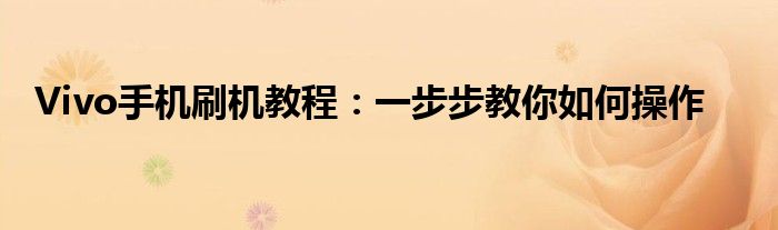 Vivo手机刷机教程：一步步教你如何操作
