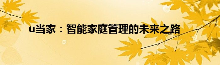u当家：智能家庭管理的未来之路