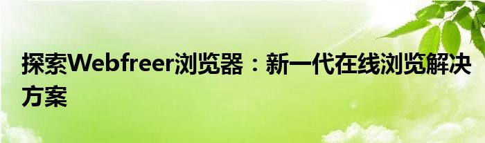 探索Webfreer浏览器：新一代在线浏览解决方案
