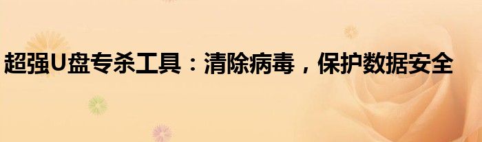 超强U盘专杀工具：清除病毒，保护数据安全