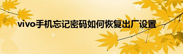 vivo手机忘记密码如何恢复出厂设置