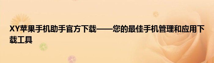 XY苹果手机助手官方下载——您的最佳手机管理和应用下载工具