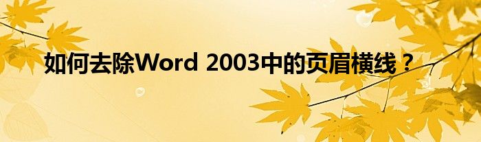 如何去除Word 2003中的页眉横线？