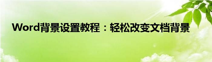 Word背景设置教程：轻松改变文档背景