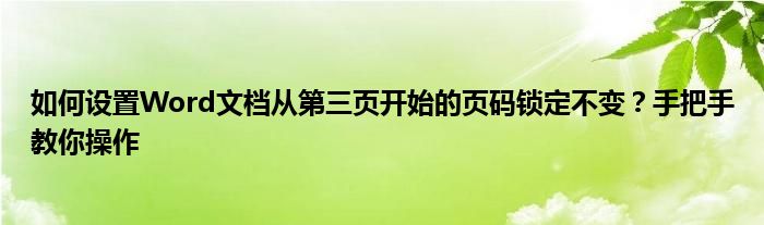 如何设置Word文档从第三页开始的页码锁定不变？手把手教你操作