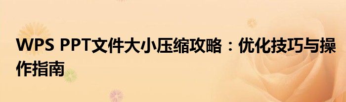 WPS PPT文件大小压缩攻略：优化技巧与操作指南