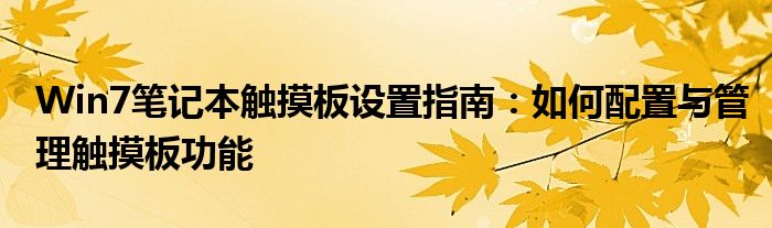 Win7笔记本触摸板设置指南：如何配置与管理触摸板功能