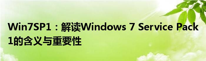 Win7SP1：解读Windows 7 Service Pack 1的含义与重要性