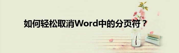 如何轻松取消Word中的分页符？