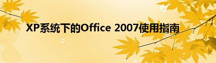 XP系统下的Office 2007使用指南