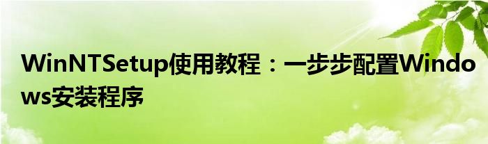 WinNTSetup使用教程：一步步配置Windows安装程序