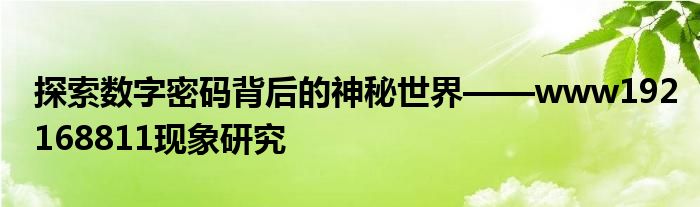 探索数字密码背后的神秘世界——www192168811现象研究