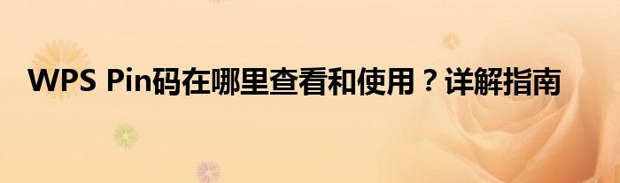 WPS Pin码在哪里查看和使用？详解指南