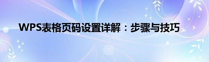 WPS表格页码设置详解：步骤与技巧