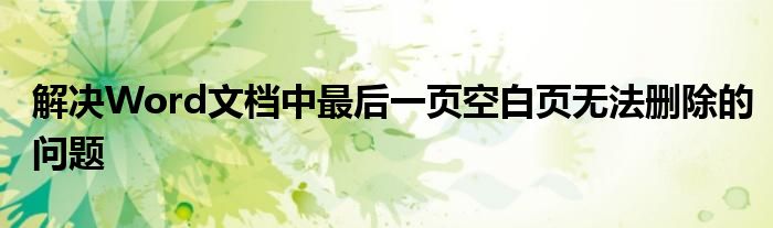 解决Word文档中最后一页空白页无法删除的问题