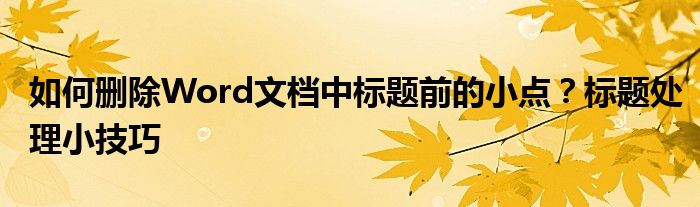 如何删除Word文档中标题前的小点？标题处理小技巧