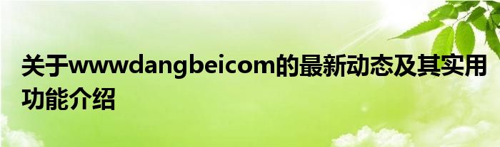 关于wwwdangbeicom的最新动态及其实用功能介绍
